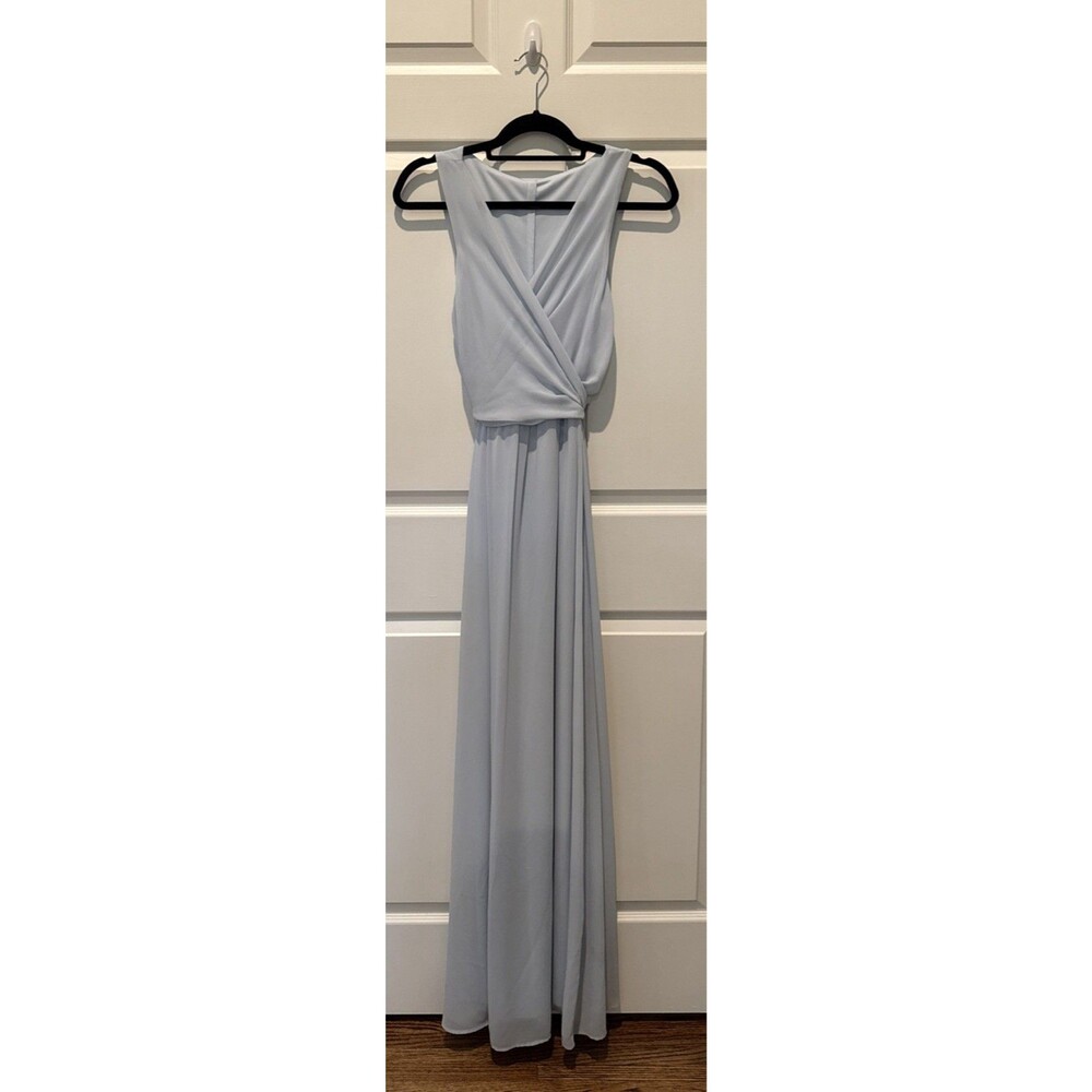Sleeveless Light Blue Maxi Dress with Surplice Bodice